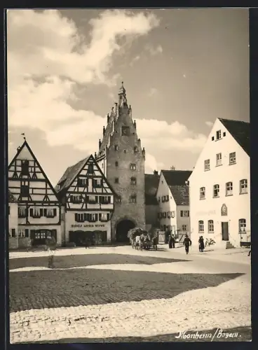 AK Monheim /Bayern, Ortspartie mit Gasthof zum Hirsch