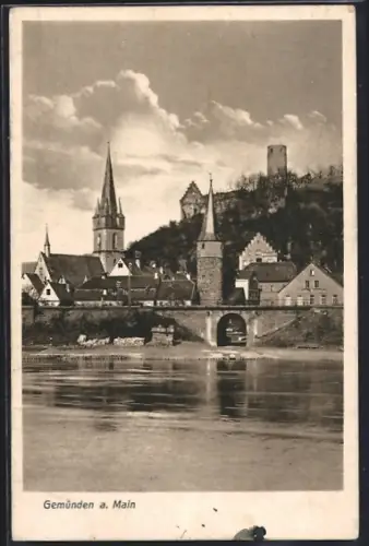 AK Gemünden / Main, Ortsansicht vom Ufer aus