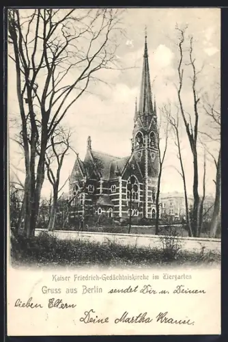 AK Berlin-Tiergarten, Partie bei der Kaiser Friedrich-Gedächtniskirche