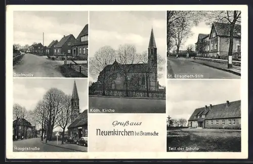 AK Neuenkirchen bei Bramsche, St. Elisabeth-Stift, Hauptstrasse, Teil der Schule, Dorfmotiv