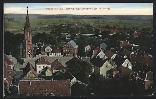 AK Quakenbrück, Ansicht vom St. Sylvesterturm, Kirche, Marktplatz, Wohnhäuser