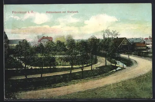 AK Fürstenau i. H., Mühlendamm mit Stadtpark