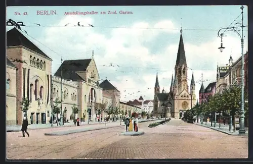 AK Berlin-Charlottenburg, Ausstellungshallen am Zoologischen Garten, Kaiser-Wilhelm-Gedächtniskirche