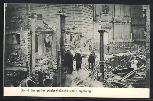 AK Hamburg-Neustadt, Brand der grossen Michaeliskirche und Umgebung
