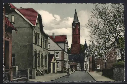 AK Buer / Osnabrück, Osnabrücker Tor, Strassenszene, Kirche