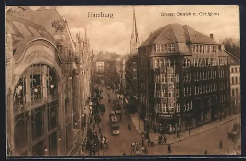 AK Hamburg, Grosser Burstah mit Gerichtshaus, Strassenbahn