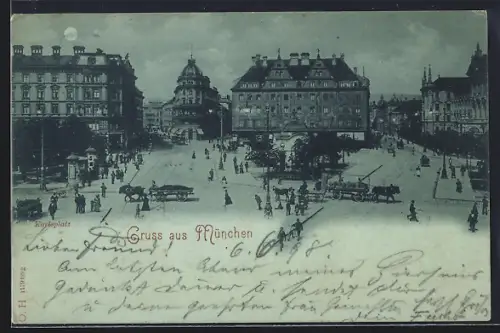 Mondschein-AK München, Karlsplatz