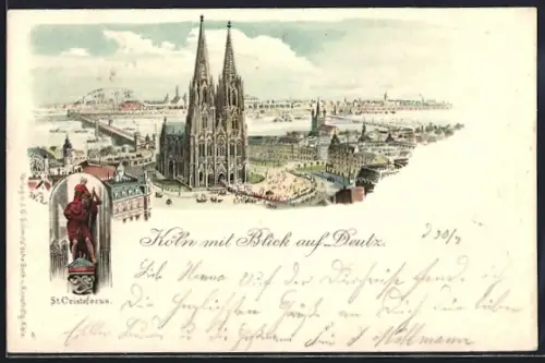 Lithographie Köln, Blick auf den Dom