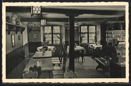 AK Müllheim, Erbhof Feldberg, Gasthaus z. Ochsen, Inh. Eugen Eglin, Innenansicht