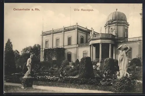 AK Geisenheim a. Rh., Villa Monrepos, Gartenansicht mit Statuen