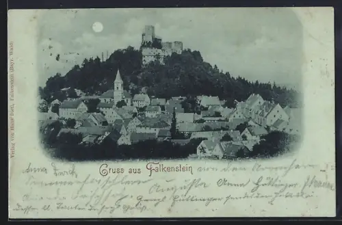 Mondschein-AK Falkenstein / Oberpfalz, Burg, Stadtansicht, Kirche