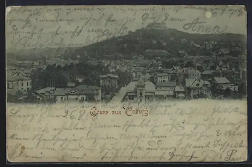 Mondschein-AK Coburg, Stadtansicht mit Veste Coburg