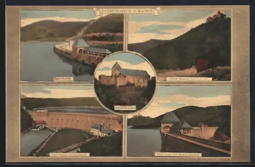 AK Waldeck / Hessen, Edertalsperre, Sperrmauer, Schloss Waldeck