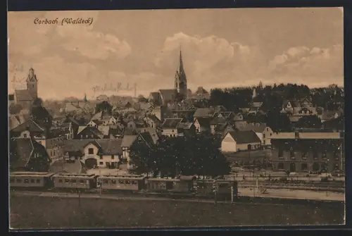 AK Corbach /Waldeck, Stadtansicht mit Kirche und Bahnhof
