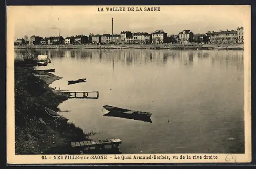 AK Neuville-sur-Saône, Le Quai Armand-Barbès, vu de la rive droite