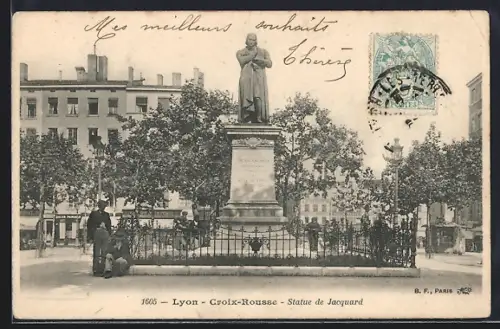 AK Lyon, Croix-Rousse, Statue de Jacquard