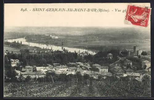 AK Saint-Germain-au-Mont-d`Or /Rhône, Vue générale sur le village et la rivière environnante