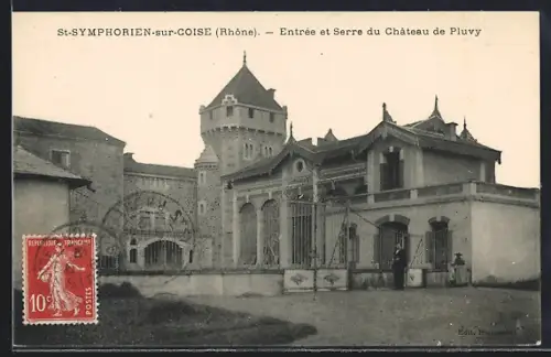 AK St-Symphorien-sur-Coise /Rhône, Entrée et Serre du Château de Pluvy