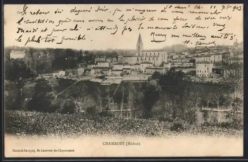 AK Chambost /Rhône, Vue du village avec l`église et les champs environnants