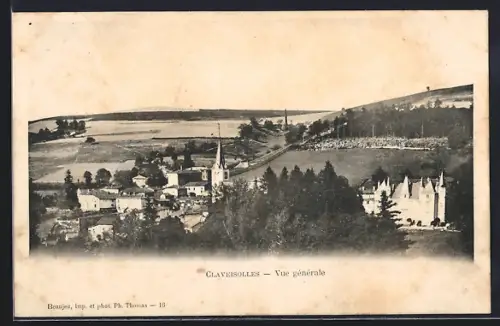 AK Claveisolles, Vue générale du village et des paysages environnants