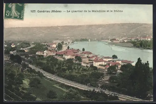 AK Condrieu /Rhône, Le quartier de la Maladière et le Rhône