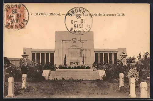 AK Givors /Rhône, Monument aux morts de la guerre 14-18