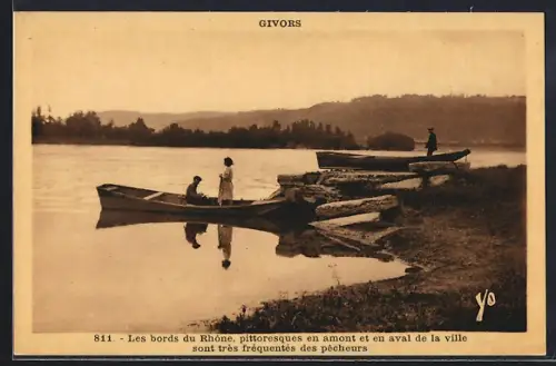 AK Givors, Les bords du Rhône pittoresques fréquentés par des pêcheurs