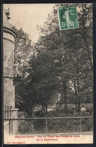 AK Scey-sur-Saône, Vue du Canal des Forges et place de la République