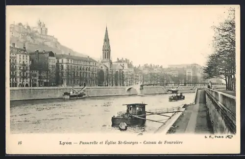 AK Lyon, Passerelle et Église St-Georges, Coteau de Fourvière