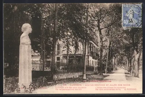 AK Luchon, Statue Rostand et Allée des Bains