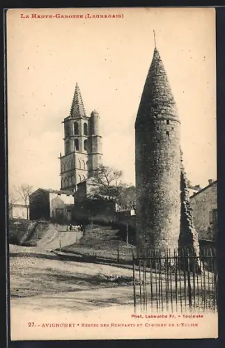 AK Avignonet /Haute-Garonne, Restes des remparts et clocher de l`église