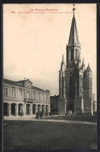 AK Boulogne-sur-Gesse /Haute-Garonne, La Mairie et l`Église