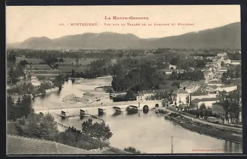 AK Montréjeau, Vue sur la vallée de la Garonne et Polignan
