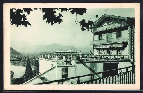 AK Montréjeau, Terrasse de l`Hôtel Lecler avec vue panoramique sur les Pyrénées