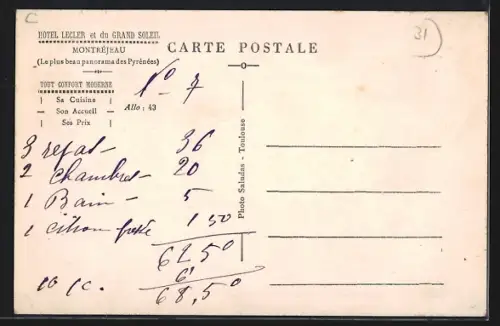 AK Montréjeau, Terrasse de l`Hôtel Lecler avec vue panoramique sur les Pyrénées