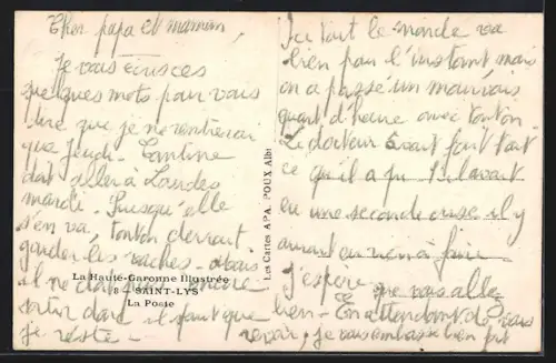 AK Saint-Lys, La Poste parmi les arbres de la place centrale