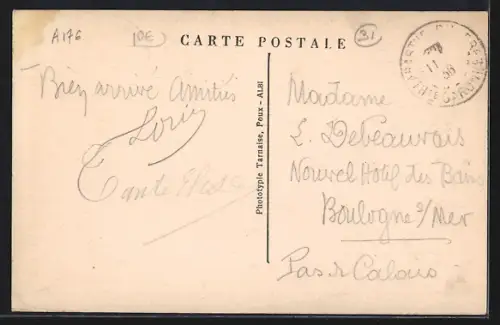 AK Labarthe-de-Rivière, La Poste, la Mairie, l`Église