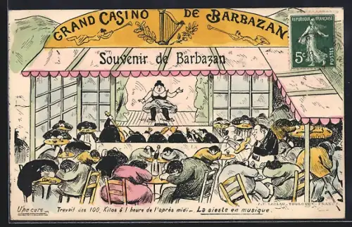 Künstler-AK Barbazan, Grand Casino de Barbotan, La sieste en musique avec travail des 100 kilos