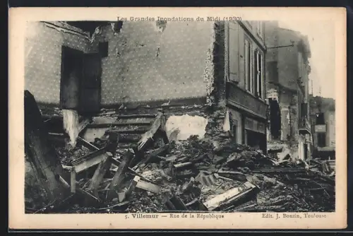 AK Villemur, Rue de la République après les Grandes Inondations du Midi, 1930