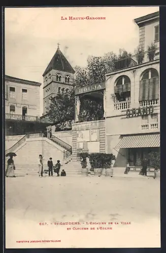 AK St-Gaudens /La Haute-Garonne, L`Escalier de la Ville et Clocher de l`Église