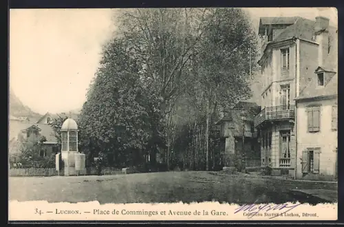AK Luchon, Place de Comminges et Avenue de la Gare