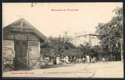 AK Lardenne /Toulouse, La Gare de la Cie du Sud-Ouest et café animé