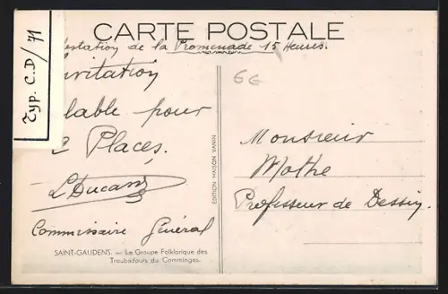 AK Saint-Gaudens, Le Groupe Folklorique des Troubadours du Comminges