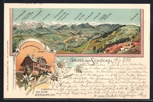 Lithographie St. Radegund am Schröckl, Stubenberghaus am Schöckel