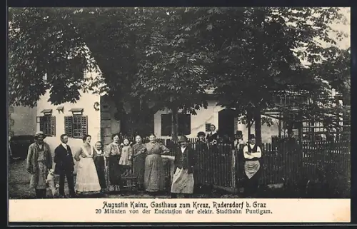 AK Graz, Rudersdorf, Gasthaus zum Kreuz, Inh. Augustin Kainz