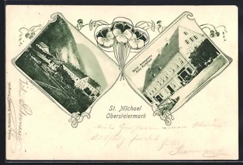AK St. Michael ob Leoben, Ortsansicht, Hotel Kronprinz
