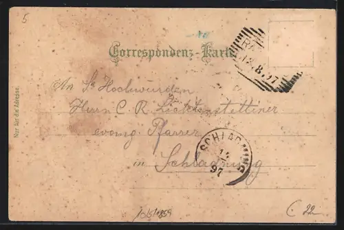 Lithographie Radegund am Schröckel, Hotel Stubenberghaus, Kursaal, Ortsansicht mit Schöckel