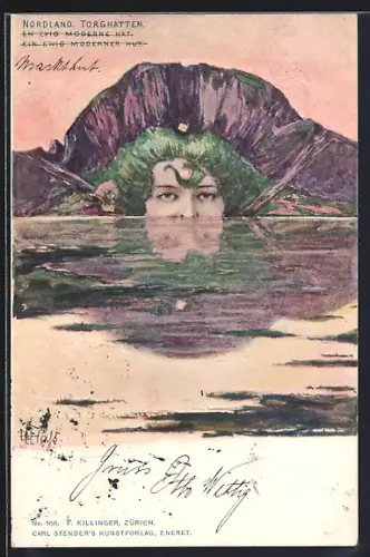 Künstler-AK Fritz Hass: Nordland, Torghatten - Ein ewig moderner Hut, Killinger Nr. 166, Berg m. Gesicht / Berggesichter