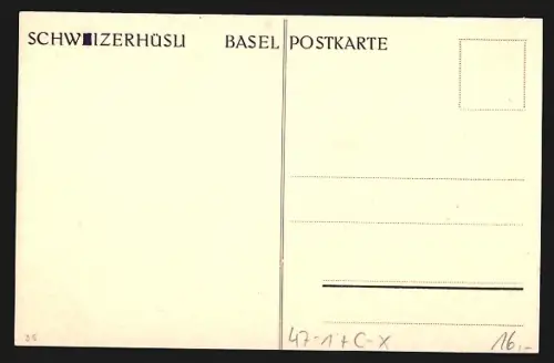 Künstler-AK Basel, Schwizerhüsli, Studenten unter einem Baum