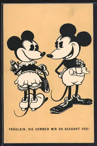 AK Mickey Mouse beim Flirt mit Minnie
